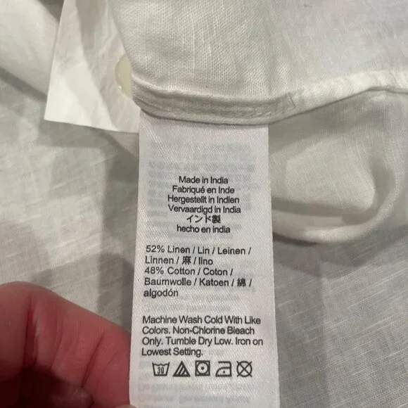 NWT Madewell Women's Sz S White Shirred Button-Up Shirt in Linen-Cotton NV186 - Picture 9 of 10